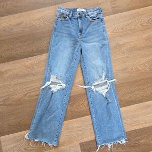 Hidden Distressed Straight Leg Jeans